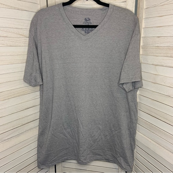 Fruit of the Loom Other - Fruit of the Loom Platinum Light Gray Pinstripe V Neck Short Sleeve Shirt L